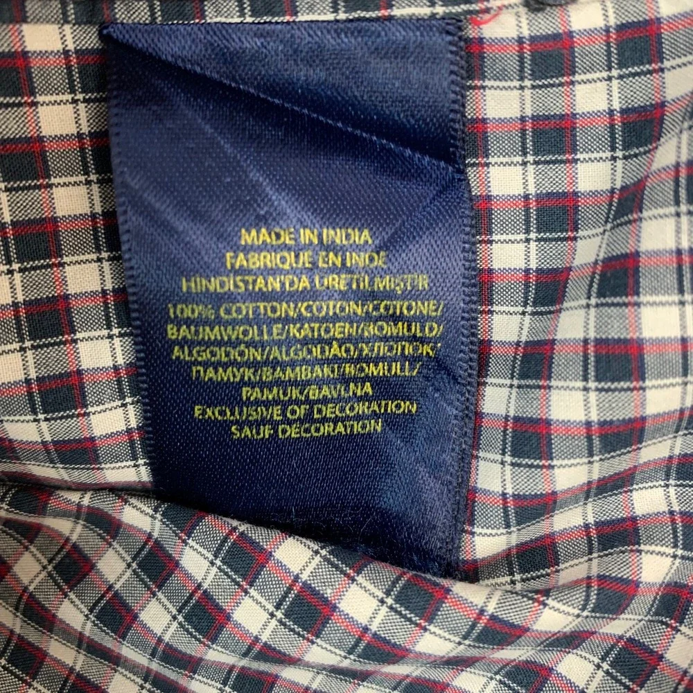 Ralph Lauren Button Down Shirt Boys M 10-12 Navy Red Plaid Hooey Western Patches